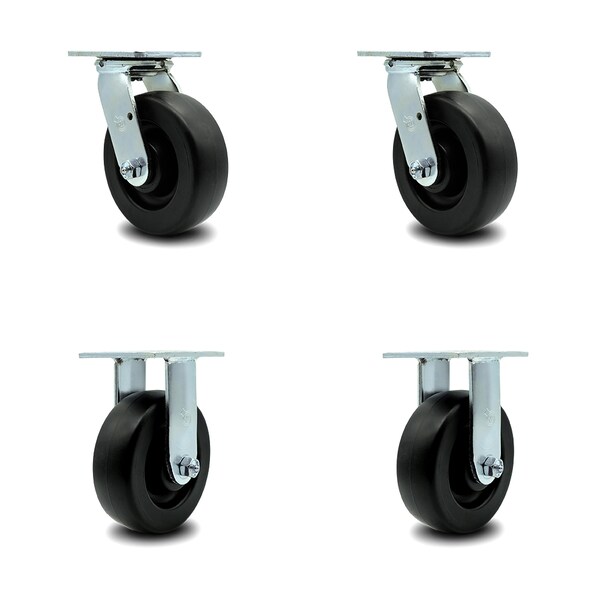 6 Inch Polyolefin Caster Set with Roller Bearing 2 Swivel 2 Rigid